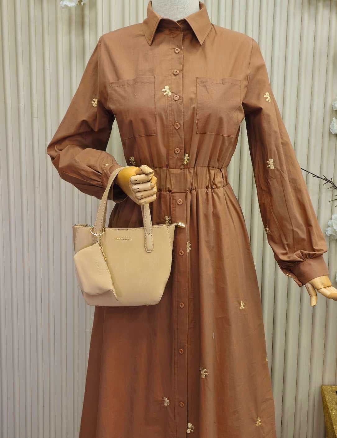 Fabric dress brown  M