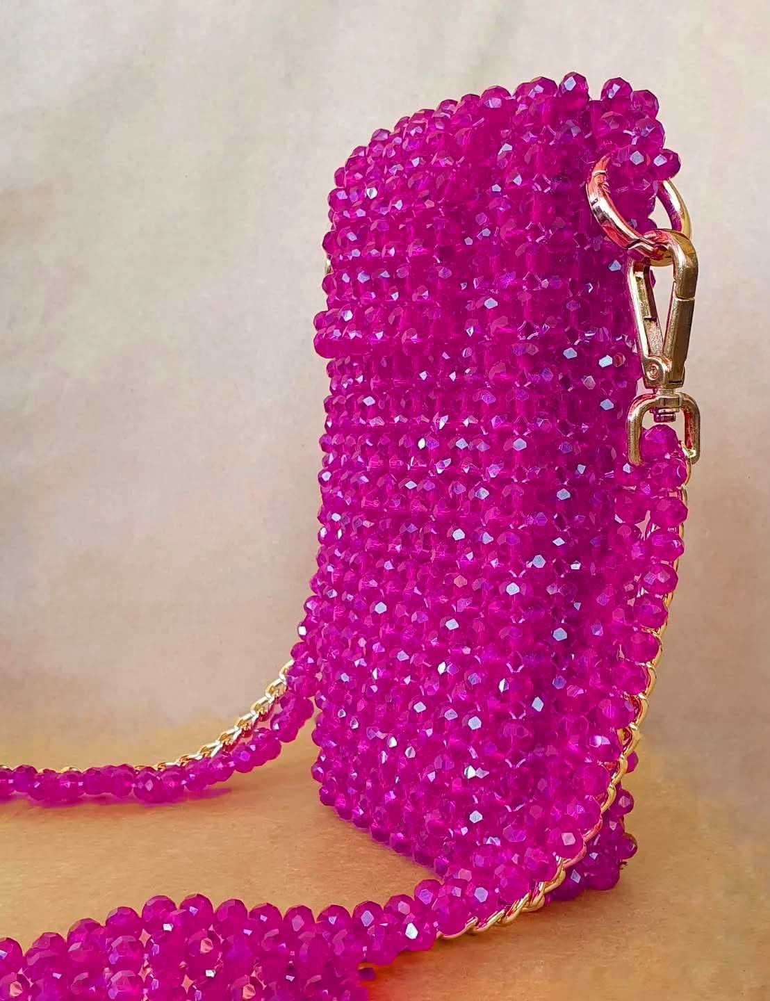 Red Crystal Beaded Mini Handbag purple
