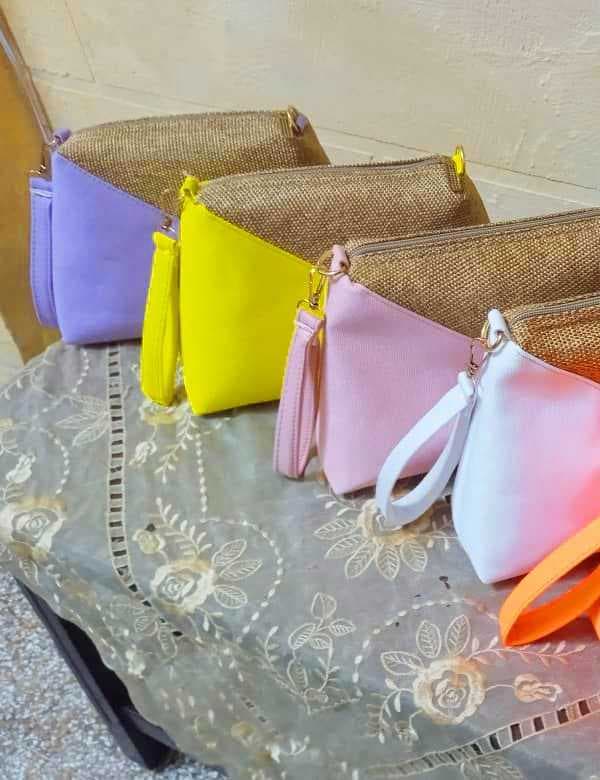 Two-Tone Jute Cosmetic Bag Pink