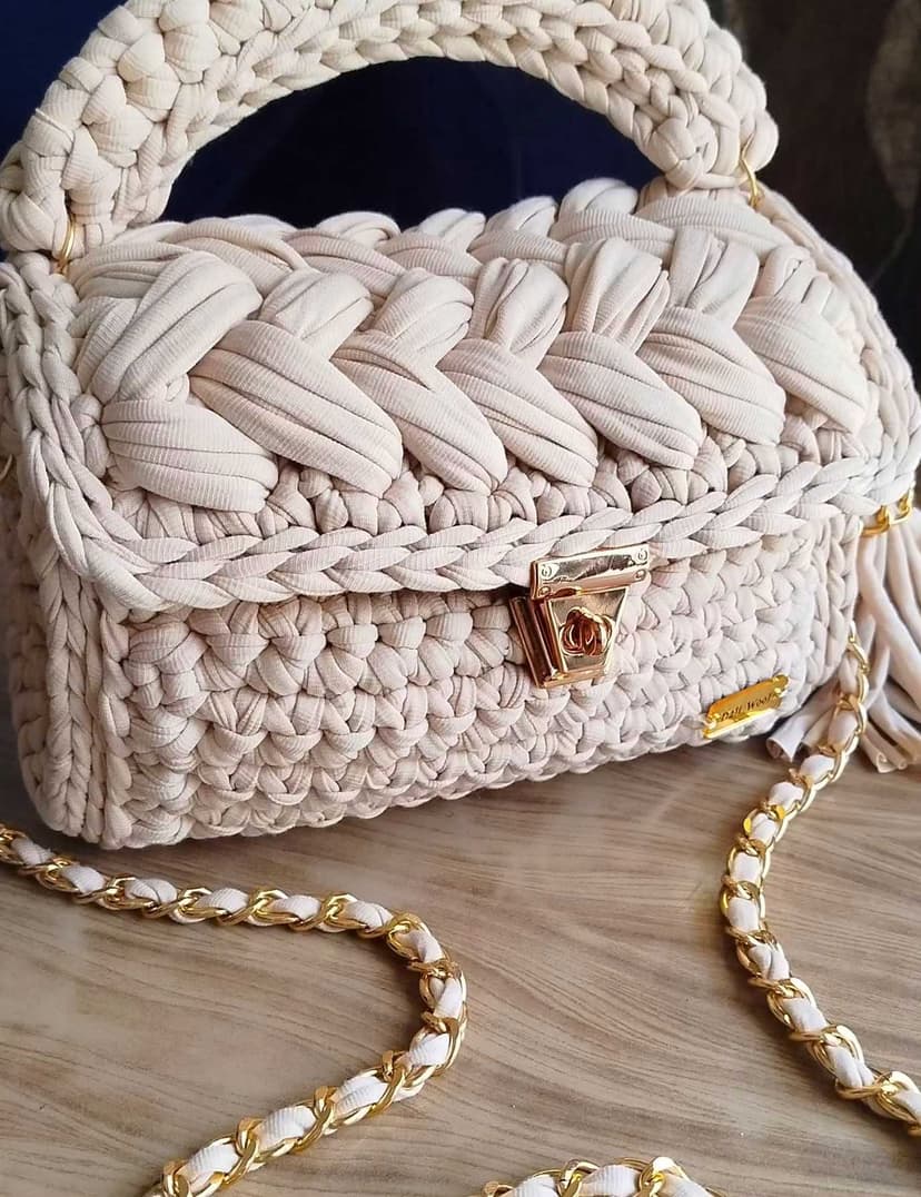 A stylish handmade crochet handbag Beige - 2
