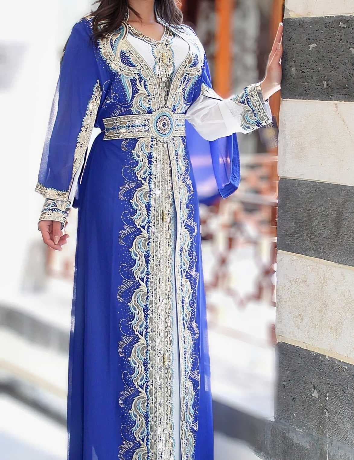 Long Moroccan kaftan Dark Blue  L