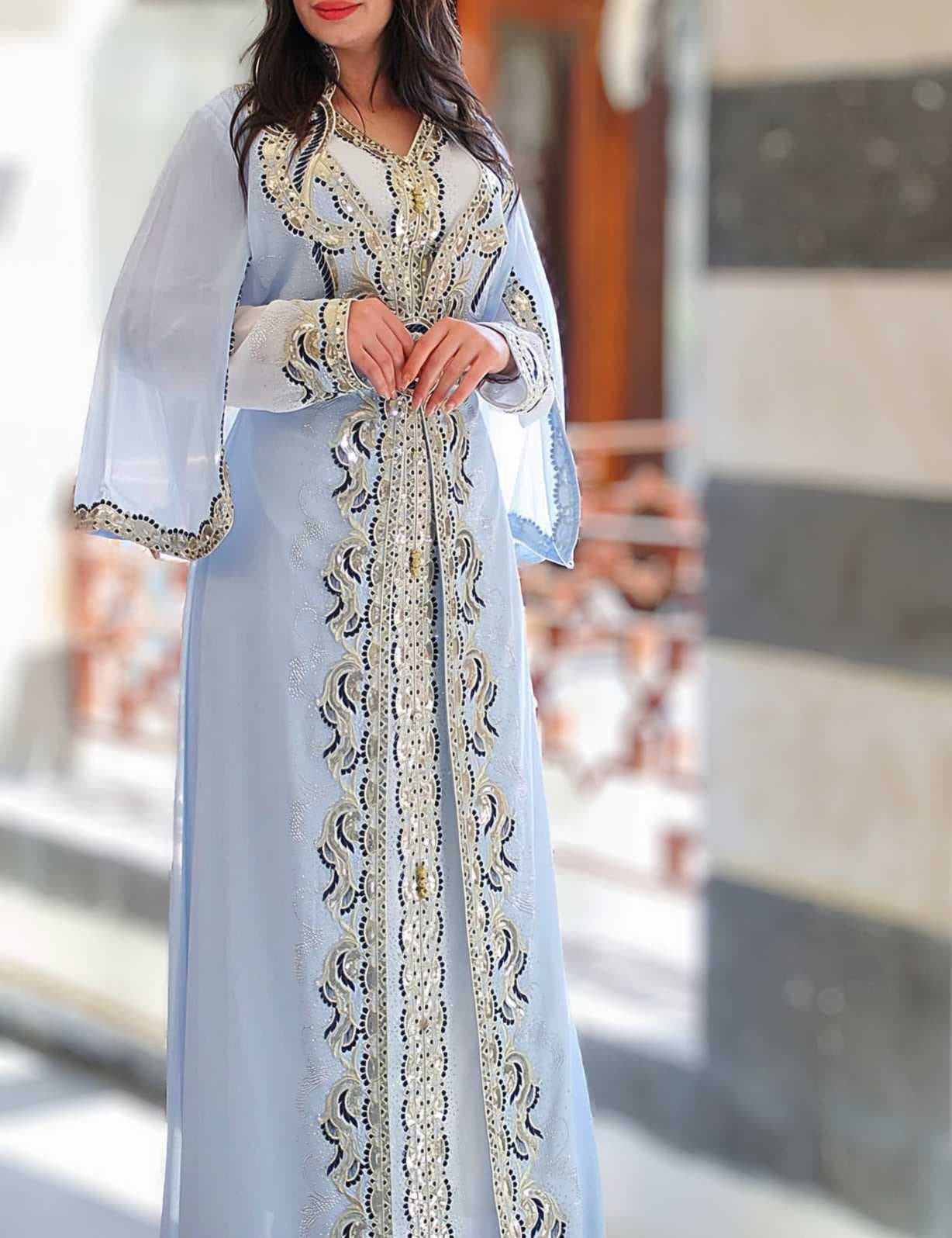 Long Moroccan kaftan Blue  2XL