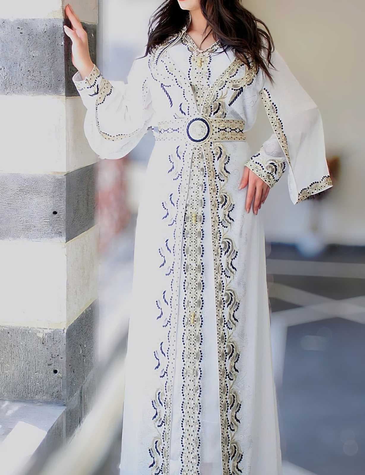 Long Moroccan kaftan White  2XL