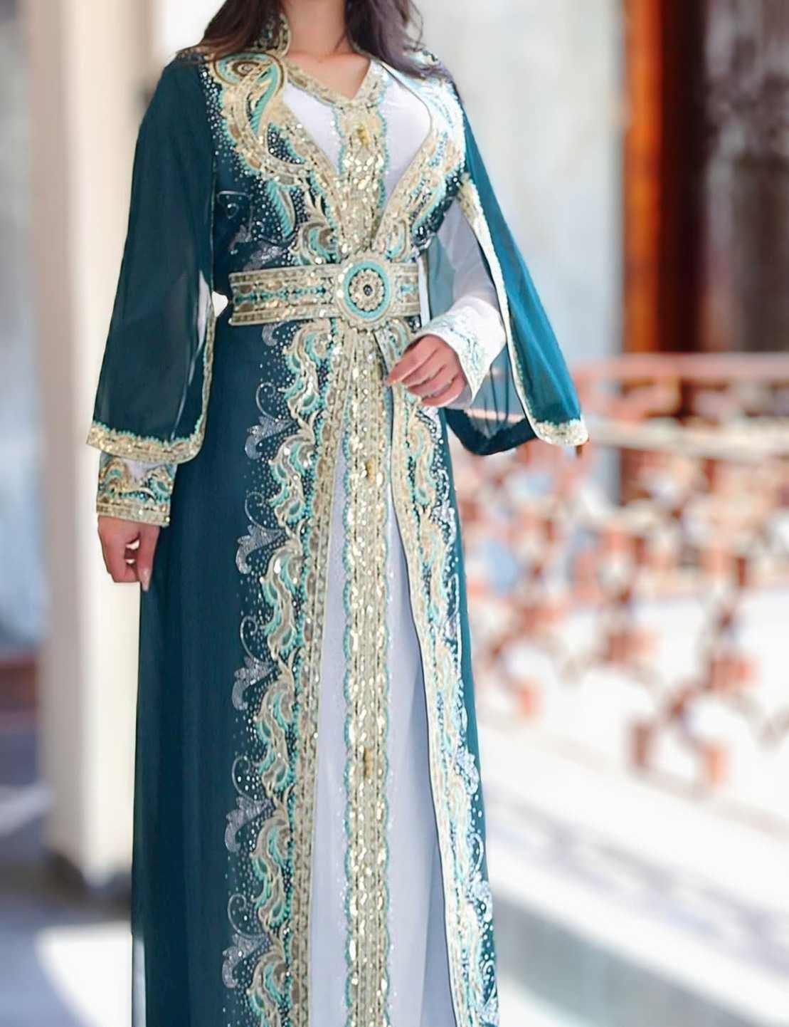 Long Moroccan kaftan olive  M