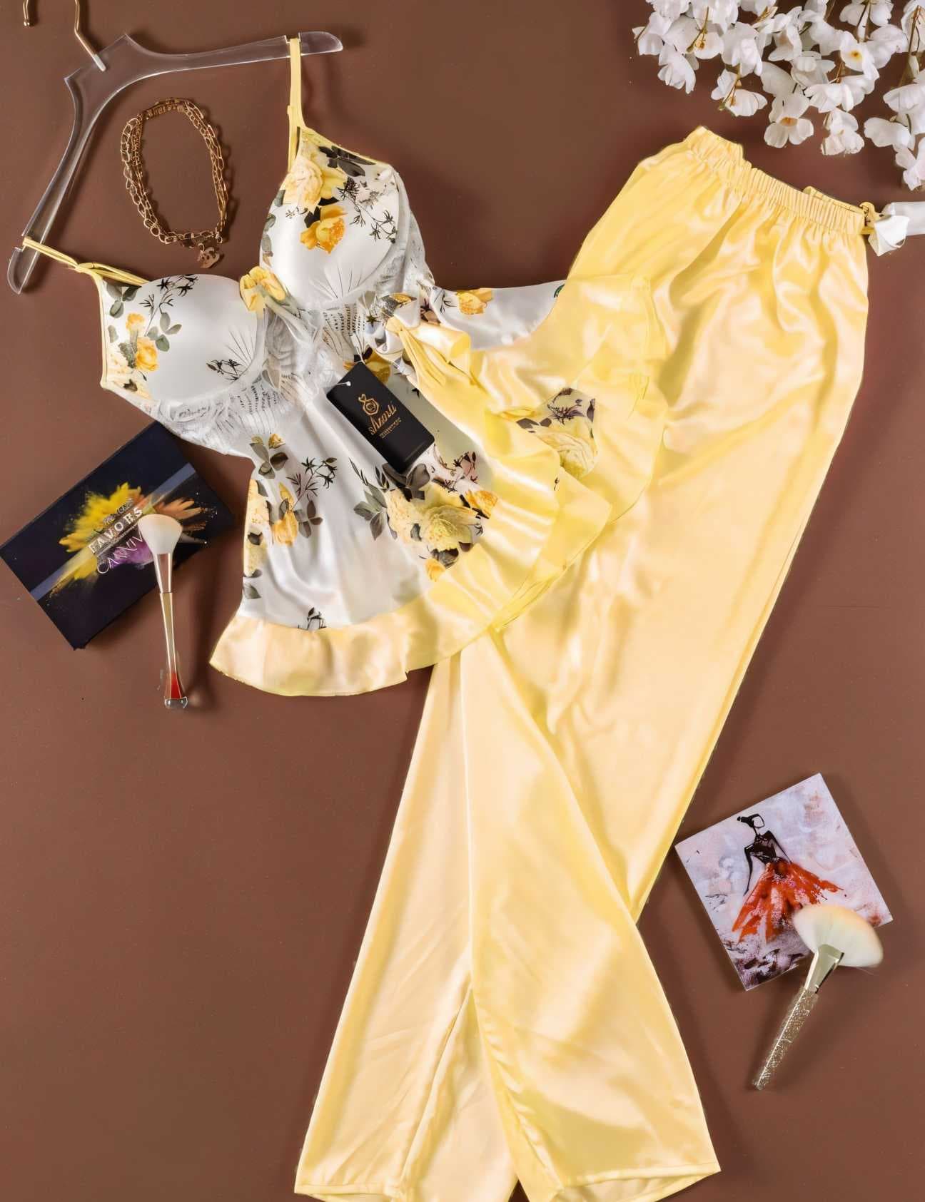 satin lingerie set Yellow  44