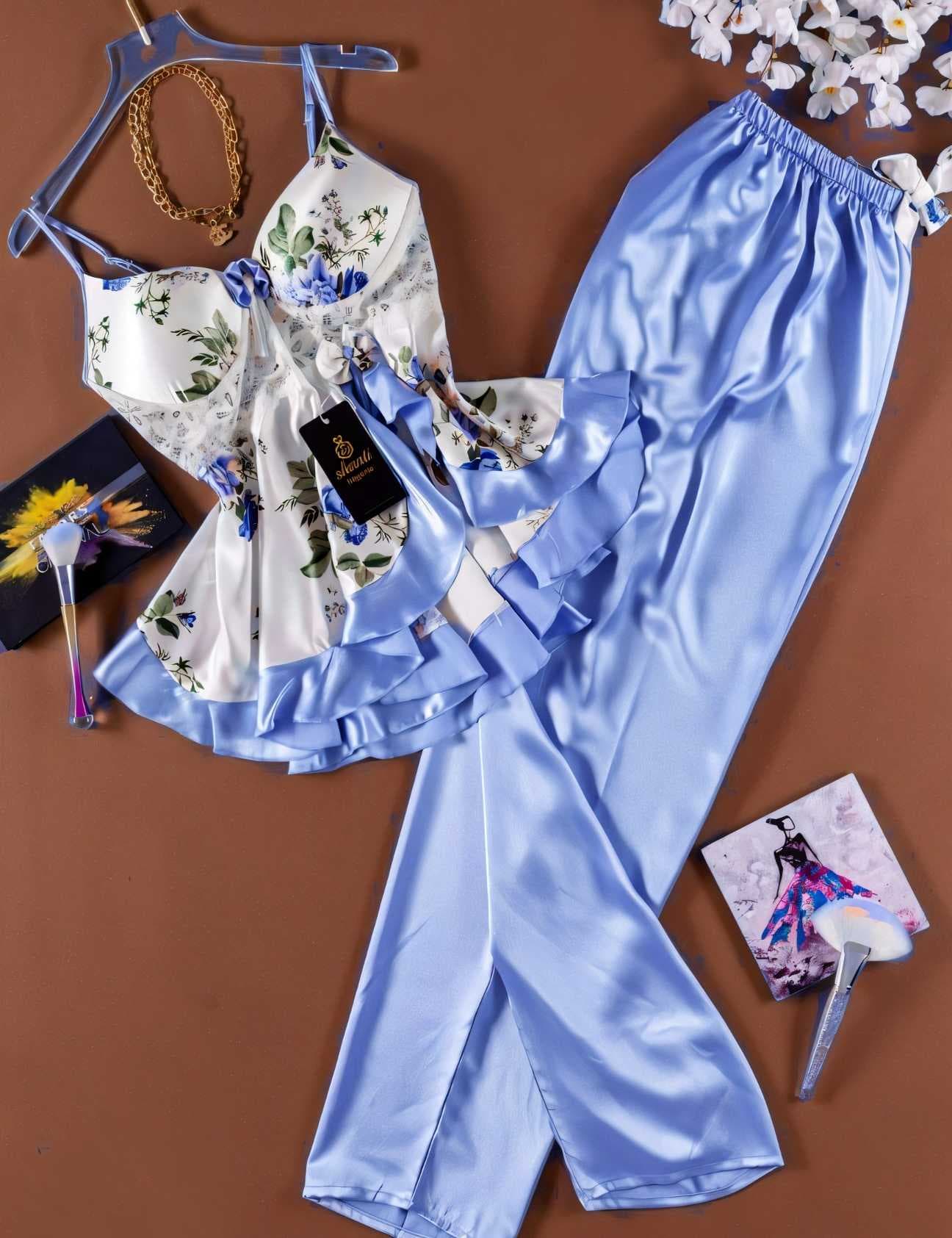 satin lingerie set Blue  44
