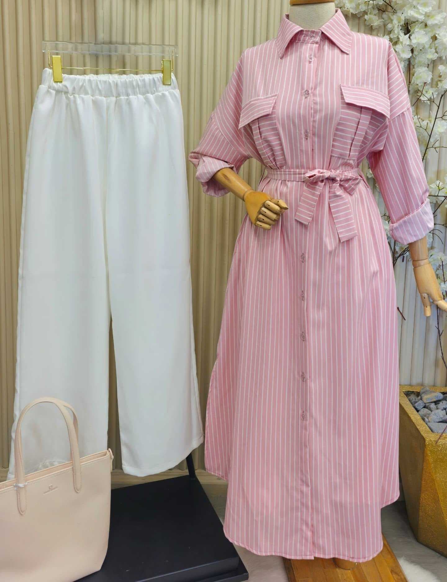 Long Striped Dress Pink  L
