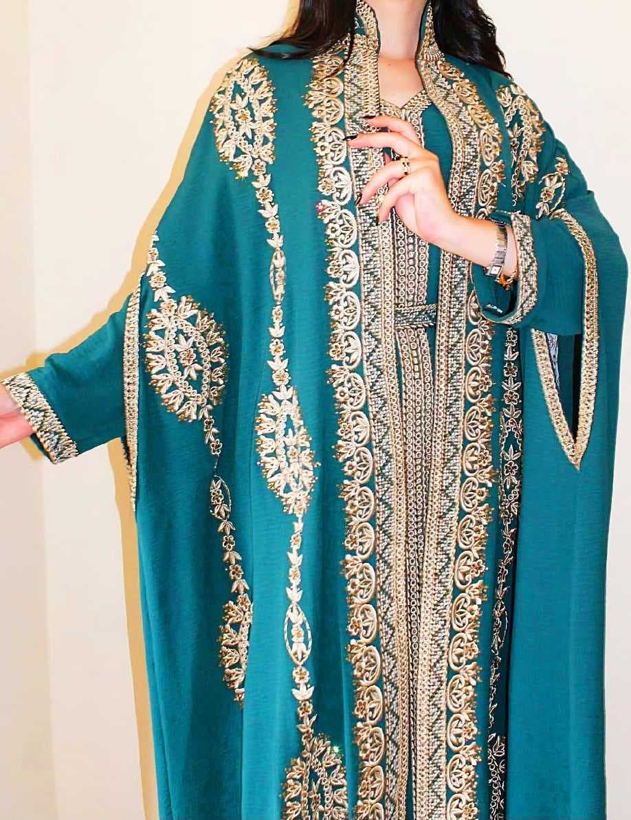 embroidered caftan Teal Blue  XL