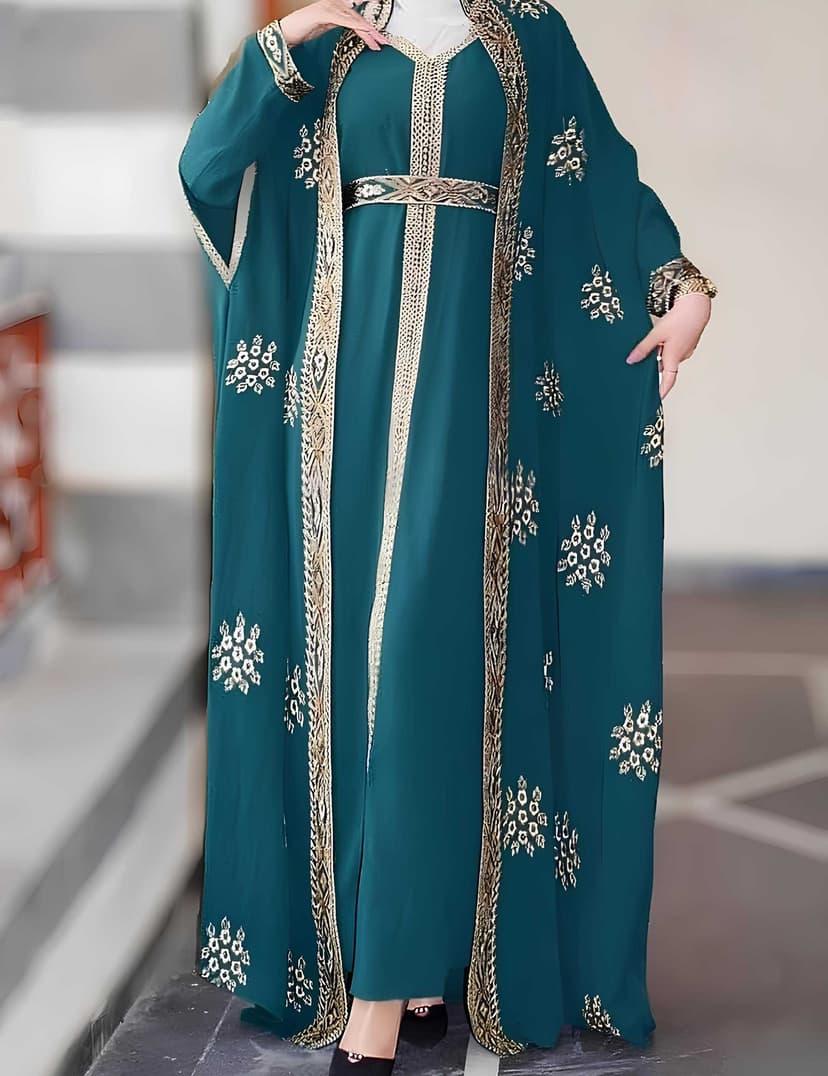 A luxurious abaya Teal Blue  XL