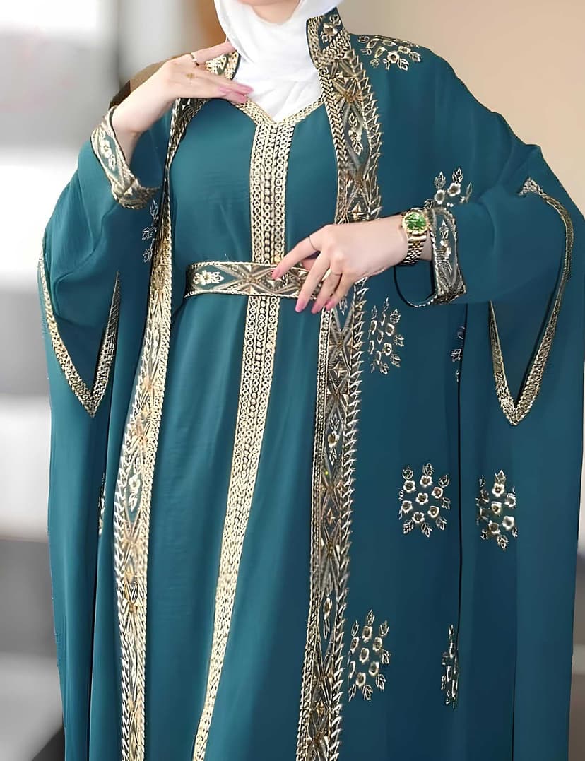A luxurious abaya Teal Blue  XL - 2