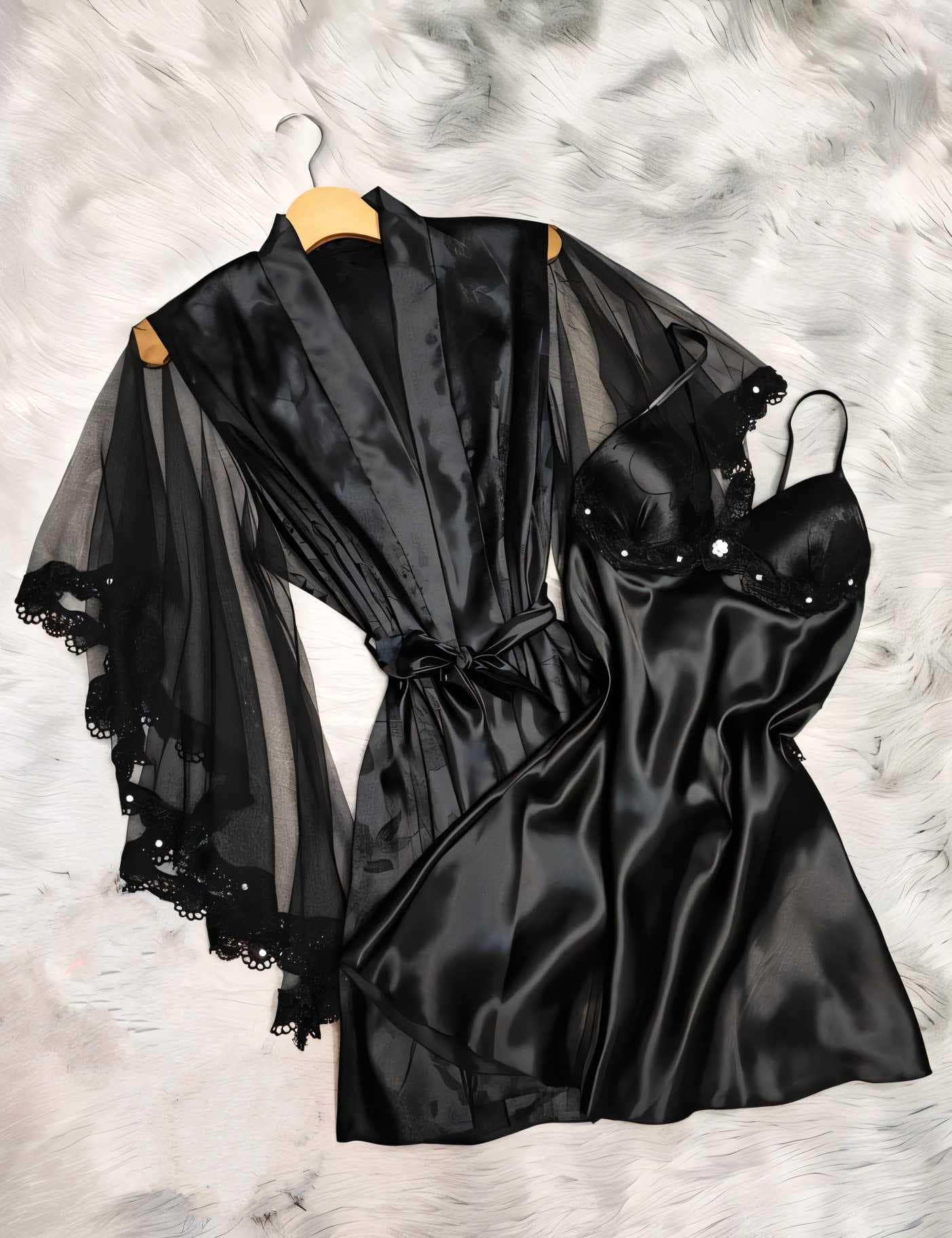 satin jacquard set black  44