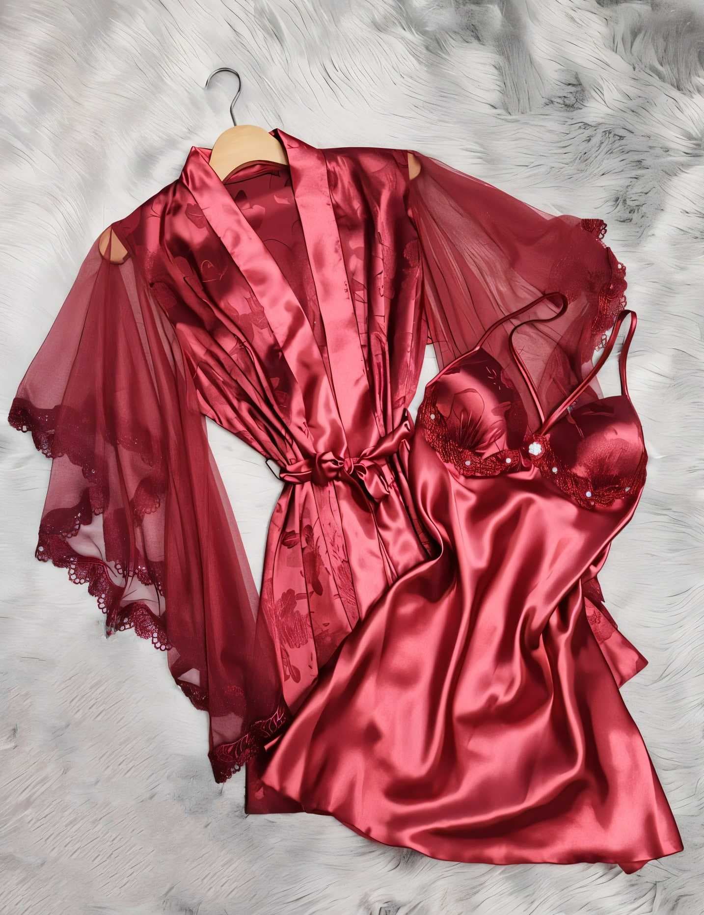 satin jacquard set red  44