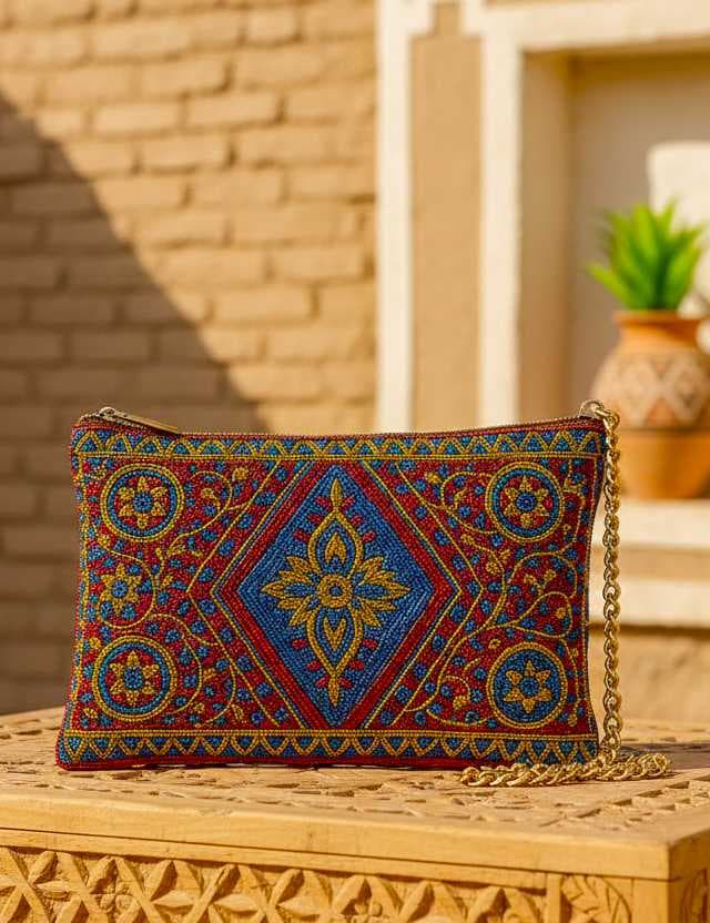 Handcrafted Beaded Clutch Bag with Traditional Najdi Patterns