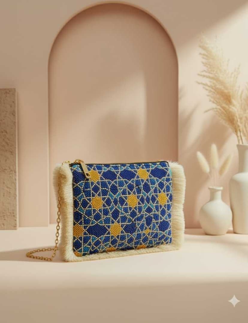 "Blue Star" Handbag 2 Surrounded by cream cotton thread edges - 2