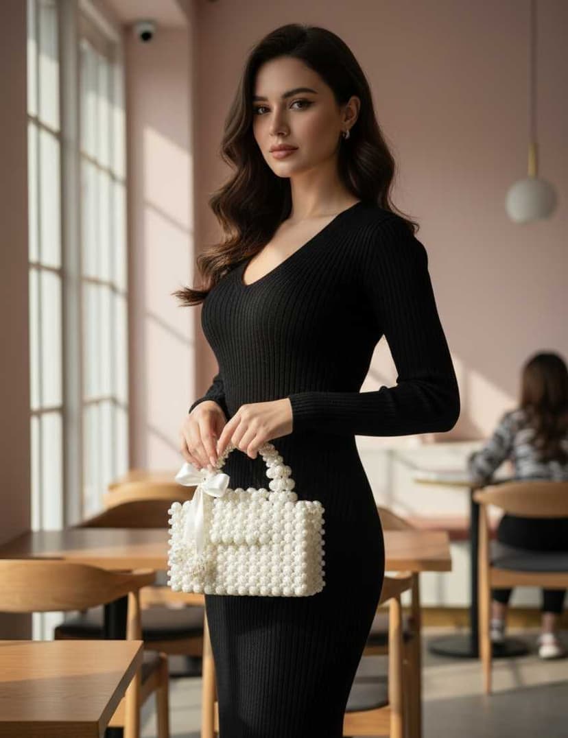 An elegant handbag crafted from luxurious pearl beads