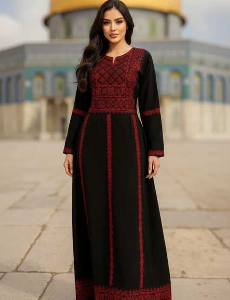 abaya features exquisite traditional Palestinian embroidery red  L - 2