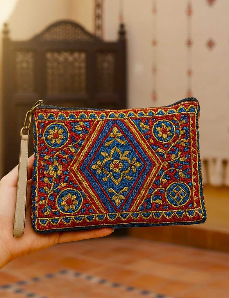 Handcrafted Beaded Clutch with Najdi Patterns - 2