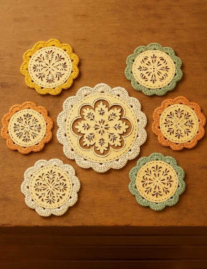 set-of-7-wooden-coasters-with-cut-out-design-and-handmade-crochet-edges