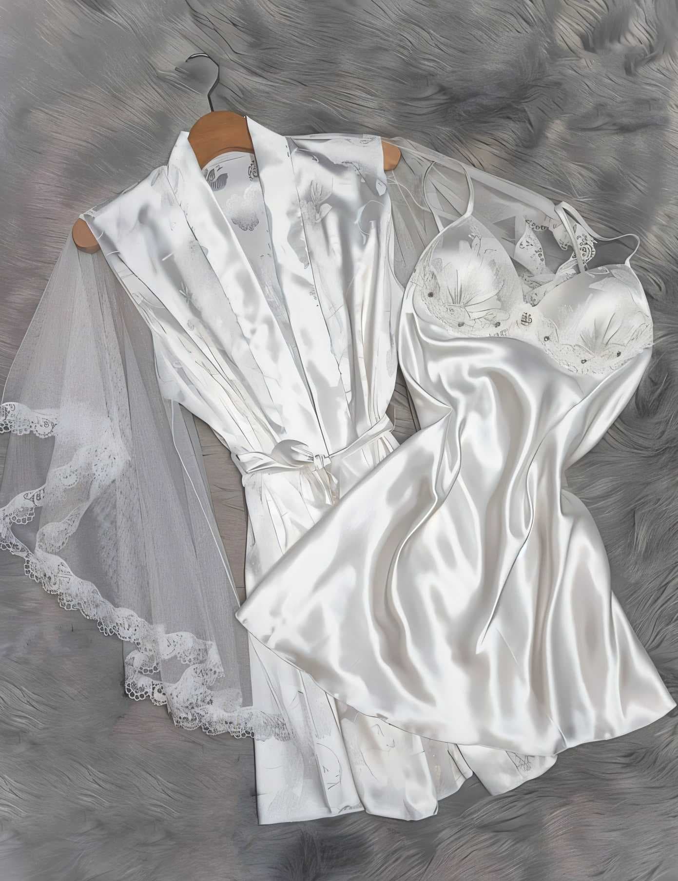 satin jacquard set White  44
