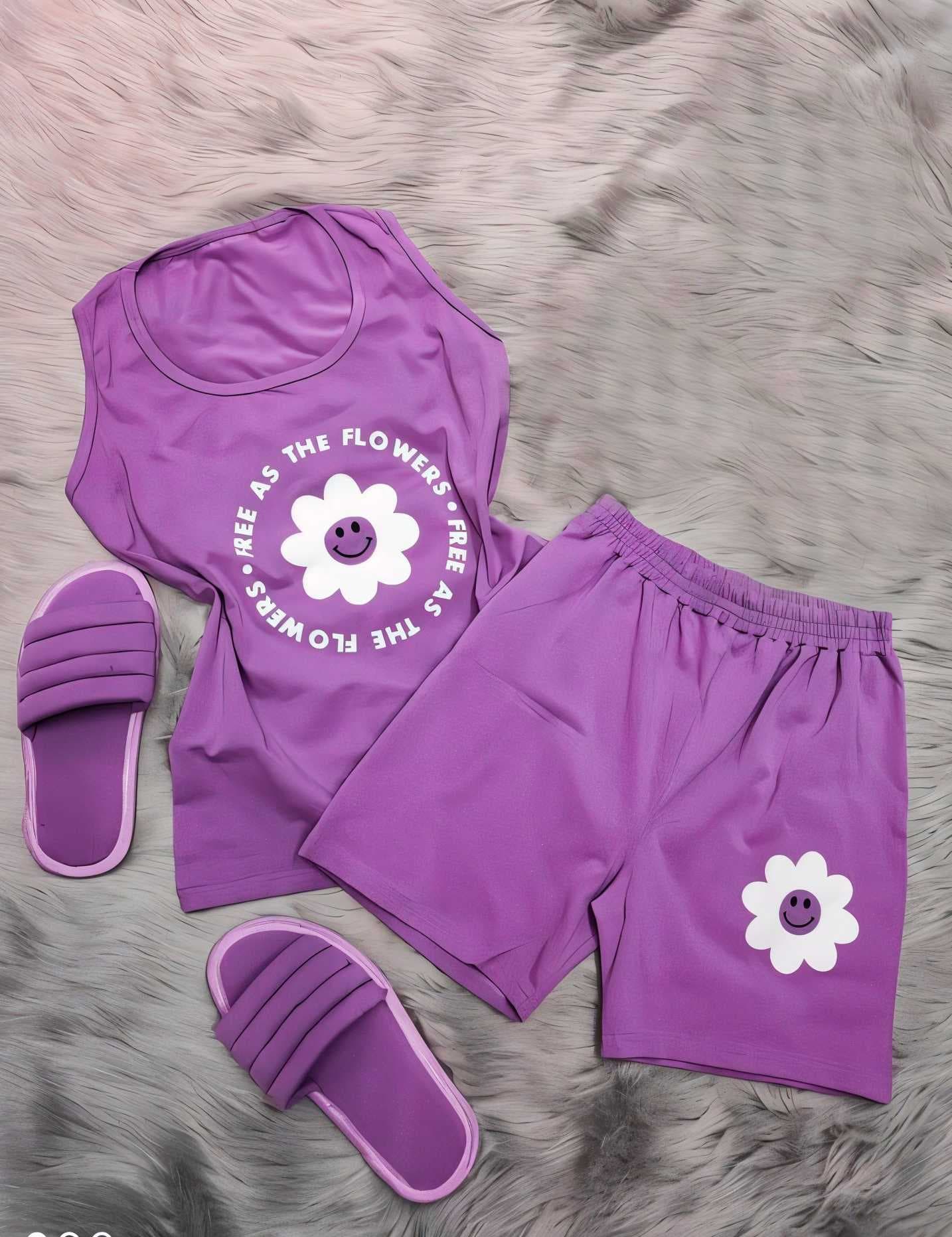 pajama shorts purple  L