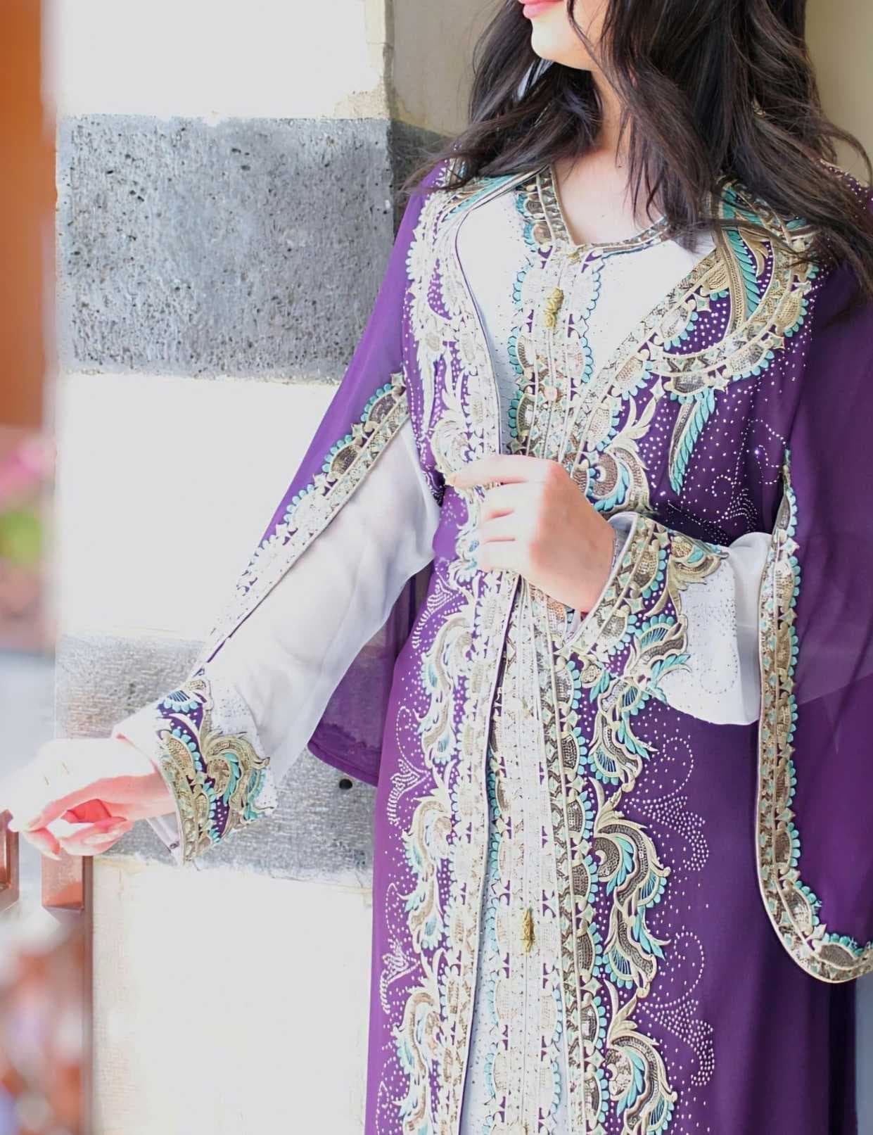 Long Moroccan kaftan purple 2XL